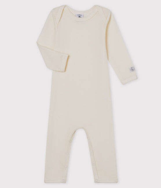 Babies' Long-Sleeved Bodysuit in Cotton/Wool MARSHMALLOW white