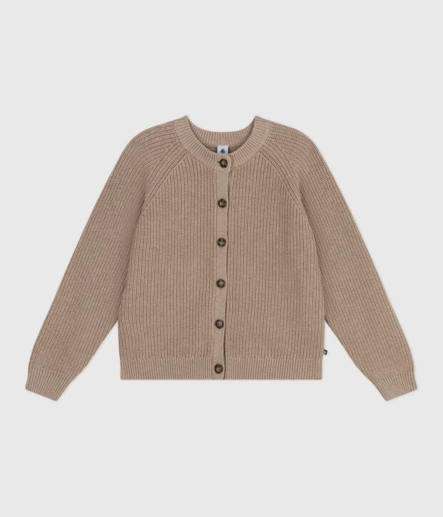 Women's plain wool and cotton cardigan brown