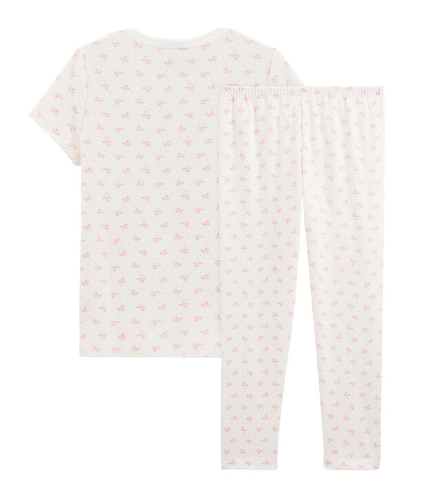 Girls' Ribbed Floral Pyjamas white/pink