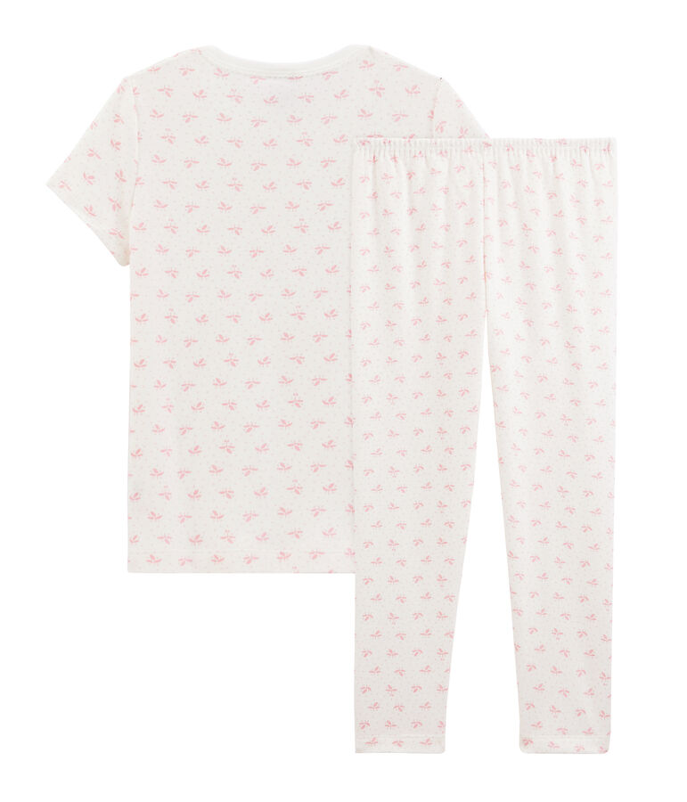 Girls' Ribbed Floral Pyjamas MARSHMALLOW white/GRETEL pink