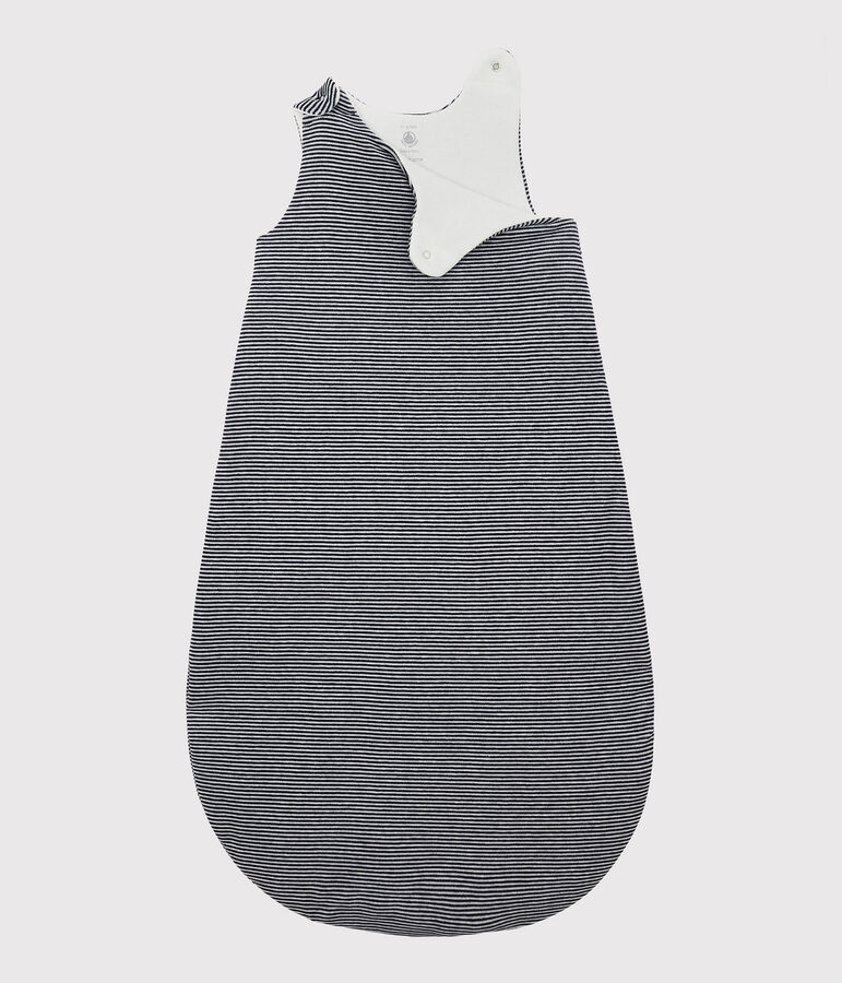 Babies' Stripy Organic Cotton Sleeping Bag SMOKING blue/MARSHMALLOW white