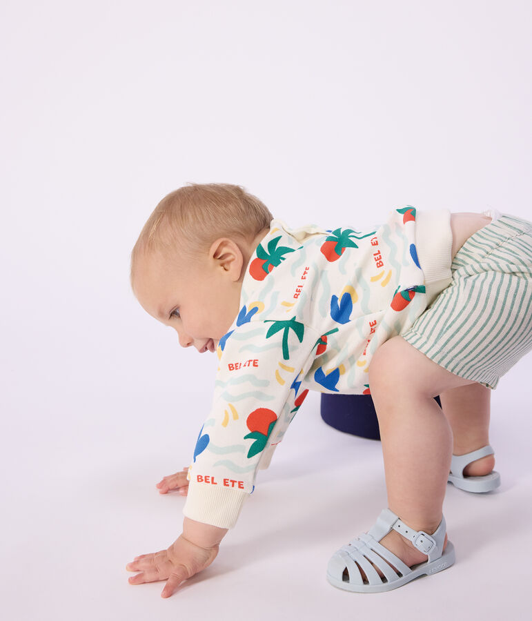 Babies' printed cotton hooded sweatshirt Ecru/multicolor