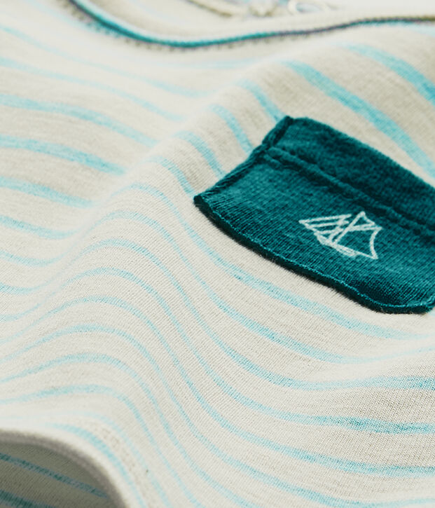 Baby boy's striped short-sleeved T-shirt beige/green