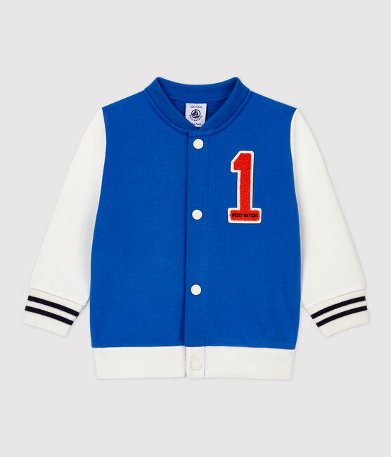 Babies' Fleece Baseball Jacket RUISSEAU blue/MARSHMALLOW white