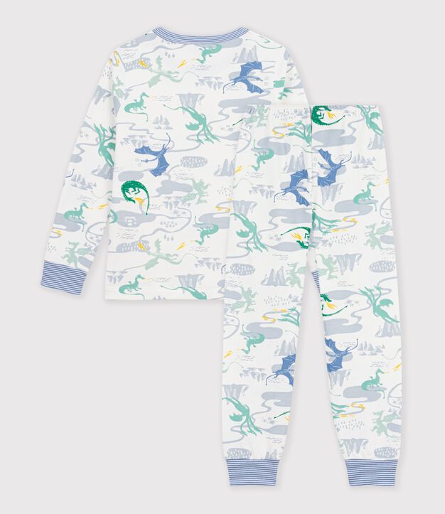 Children's pyjamas in fleece with a dragon print white/multicolor