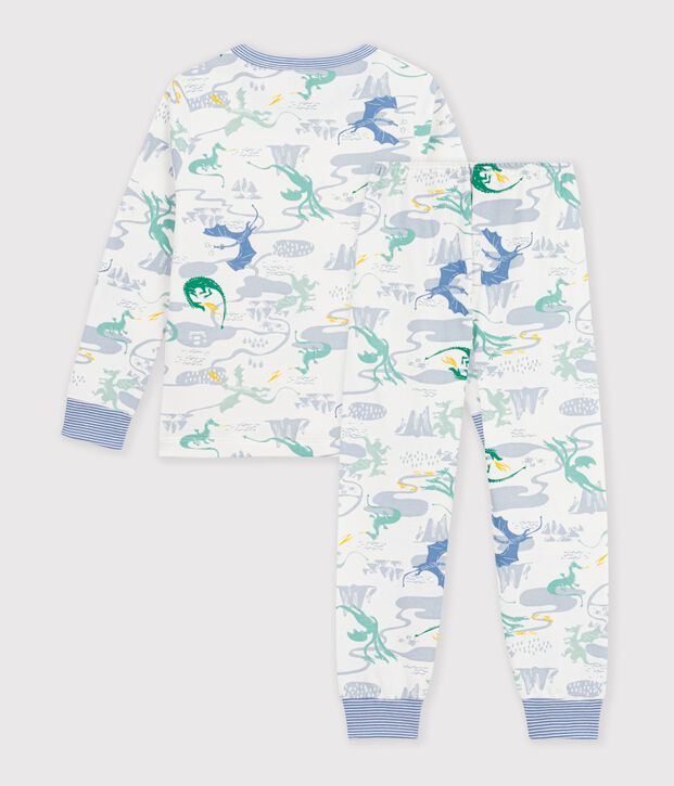Children's pyjamas in fleece with a dragon print white/multicolor