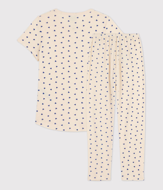 Girls' Heart Patterned Short-Sleeved Cotton Pyjamas AVALANCHE white/NEWBLEU