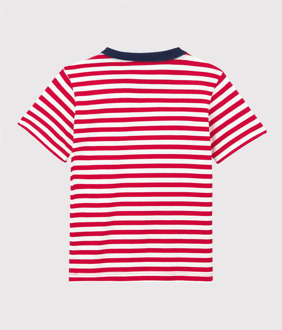 Boys' Short-Sleeved Cotton T-Shirt PEPS red/MARSHMALLOW white