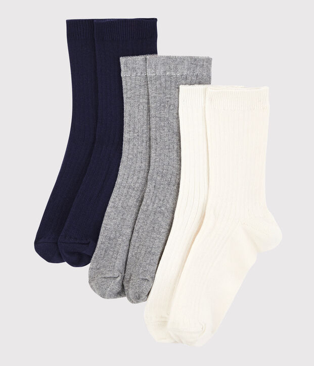 3 pairs of plain cotton socks for children multicolor