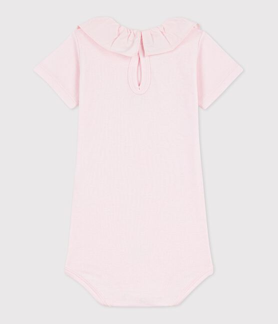 Babies' plain cotton body with a collar BARELY pink