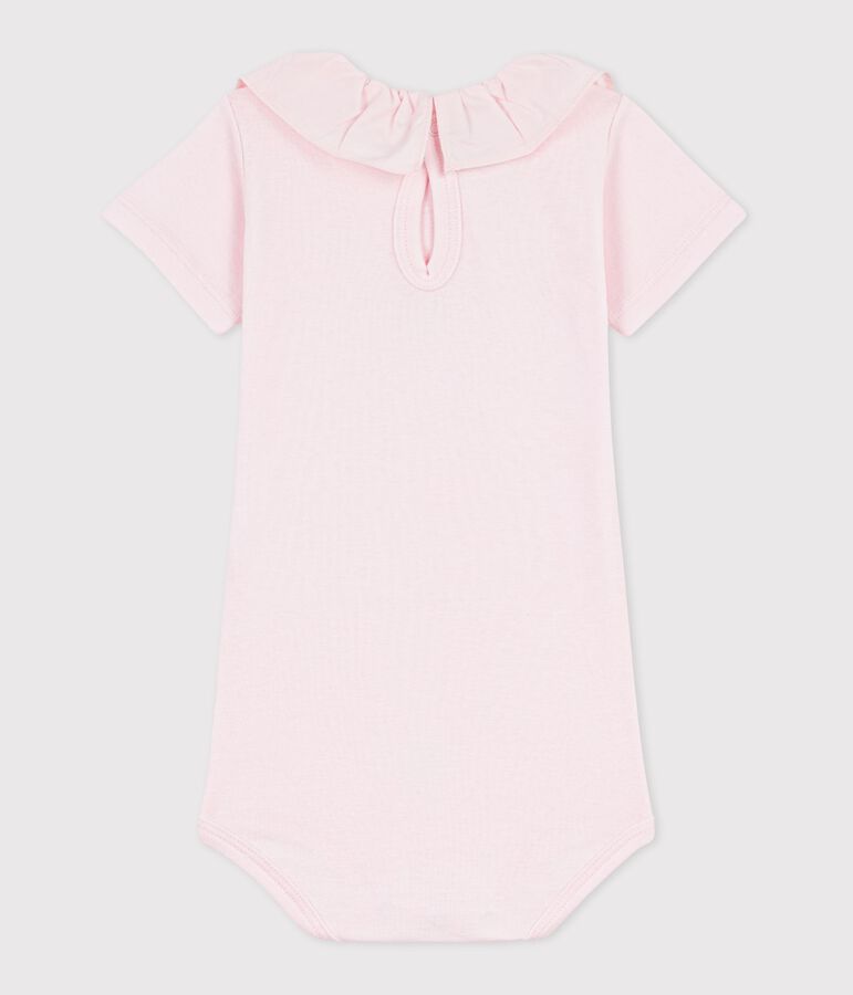 Babies' plain cotton body with a collar pink