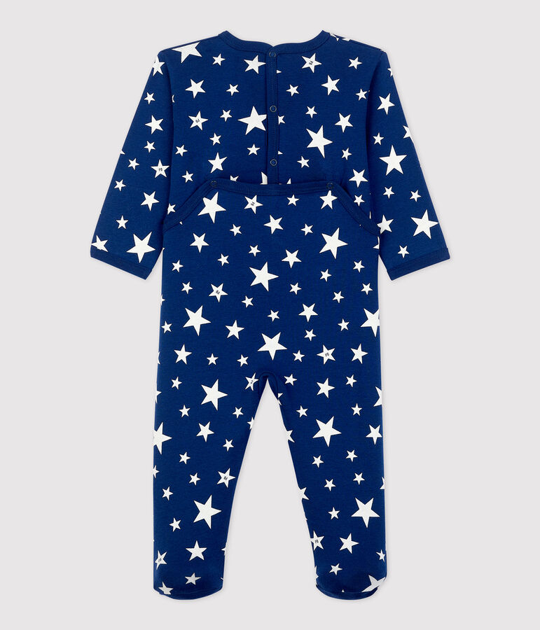 Babies' Starry Cotton Sleepsuit MEDIEVAL blue/MARSHMALLOW white