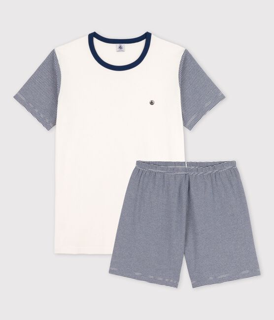 Boys' Blue Pinstriped Organic Cotton Short Pyjamas MEDIEVAL blue/MARSHMALLOW white