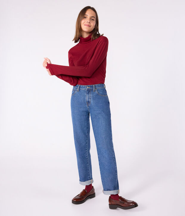 The Iconic cotton polo neck top for women red