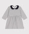 Babies' Long-Sleeved Stripy Tube-Knit Dress MARSHMALLOW white/SMOKING blue