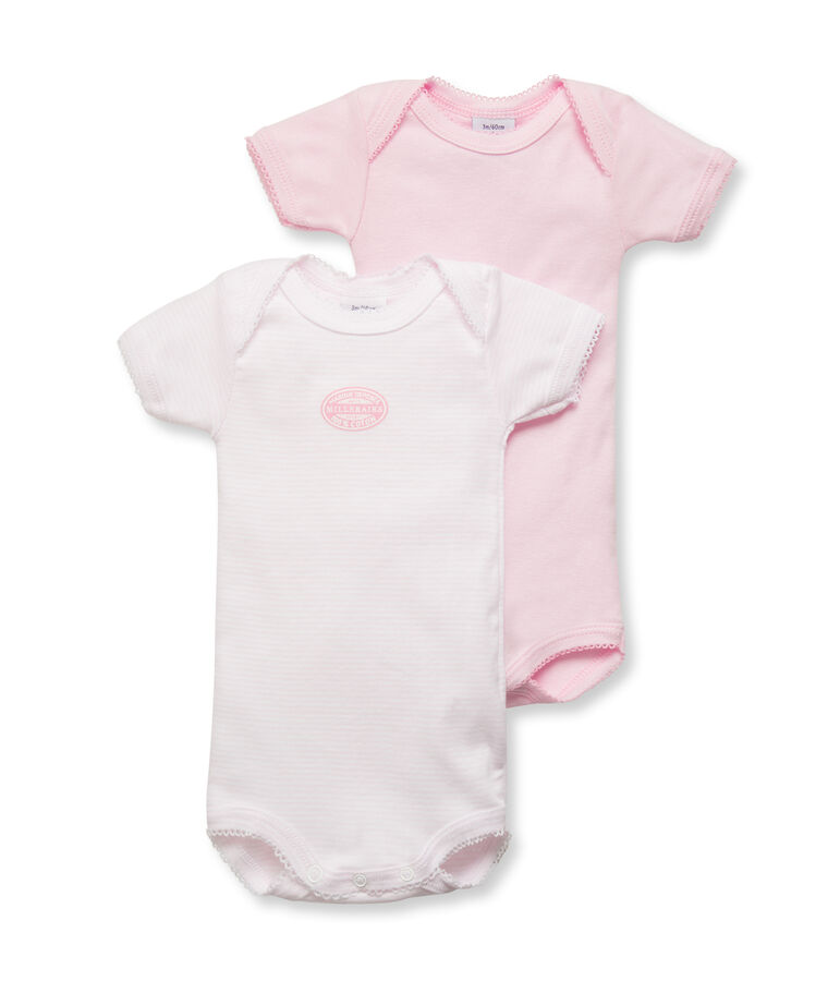 Pack of 2 baby girl short-sleeve plain/milleraies striped bodysuits. . set