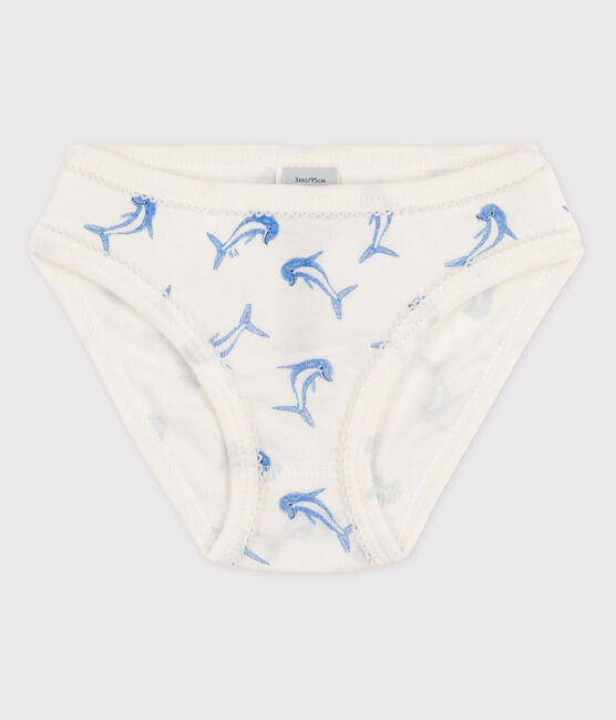Girls' Cotton Briefs MARSHMALLOW white/BLEU blue