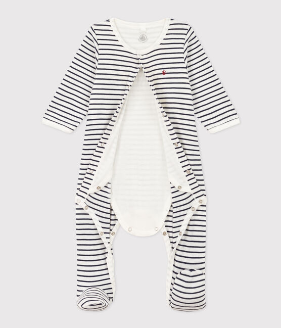 Stripy Cotton Bodyjama MARSHMALLOW white/SMOKING blue
