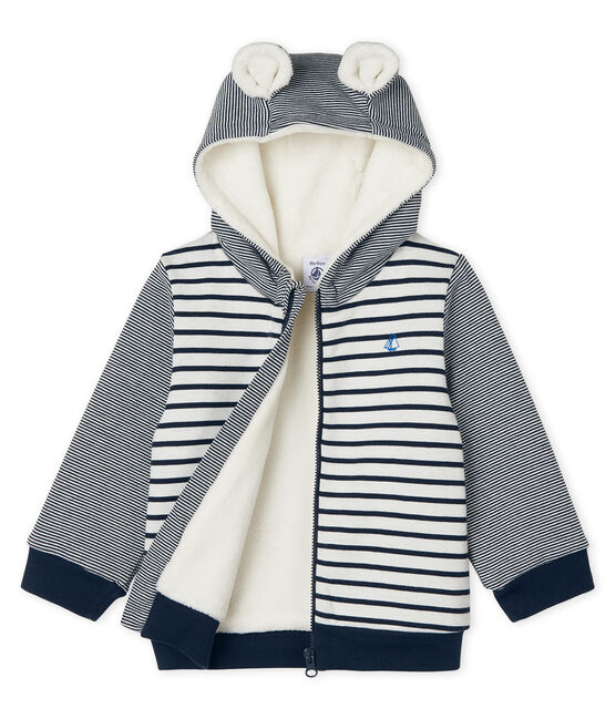 Baby Boys' Sailor Striped Hoody with Sherpa Lining MARSHMALLOW white/SMOKING CN blue