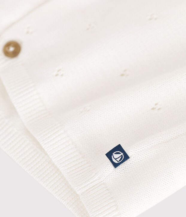 Babies' Openwork Knitted Cotton Cardigan white