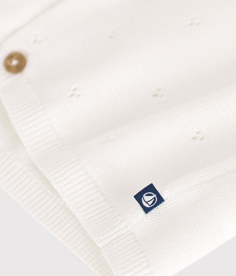 Babies' Openwork Knitted Cotton Cardigan white