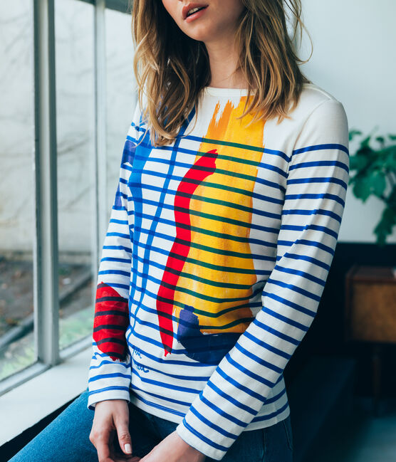 women's creative breton top MARSHMALLOW white/PERSE blue
