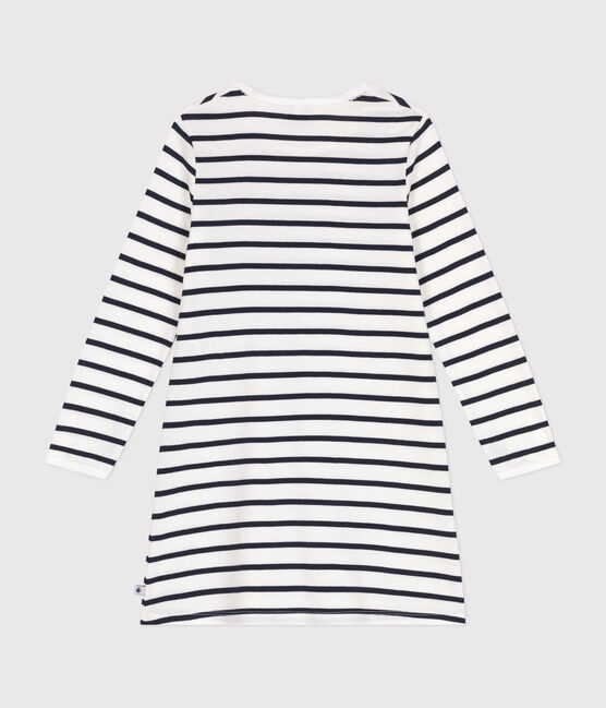 Children's stripy cotton nightdress MARSHMALLOW white/SMOKING blue