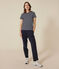 Women's Straight Round-Neck Cotton T-Shirt SMOKING blue/MARSHMALLOW white