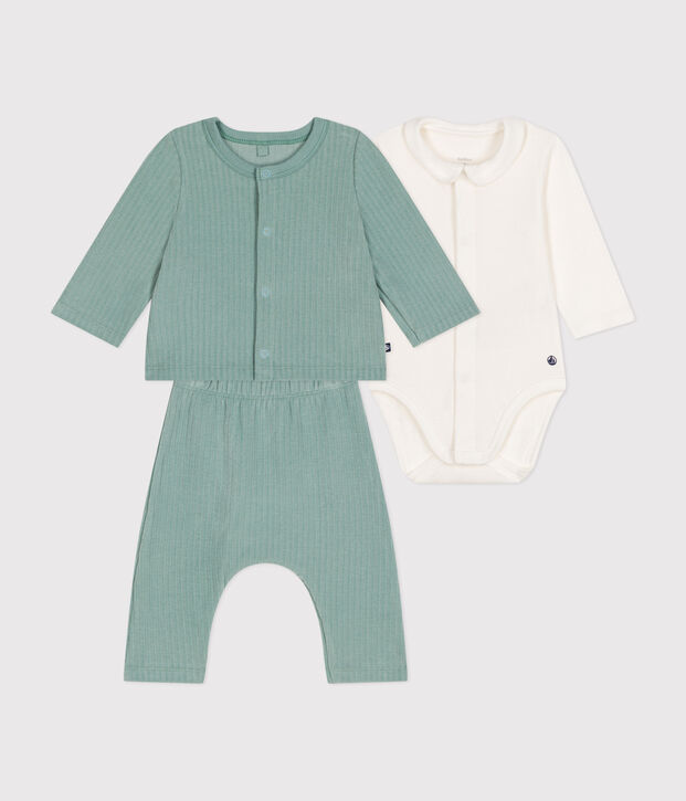 Babies' 3-piece set in velour green
