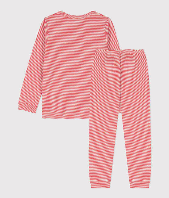 Children's Unisex Striped Cotton Pyjamas OURSIN orange/MARSHMALLOW white