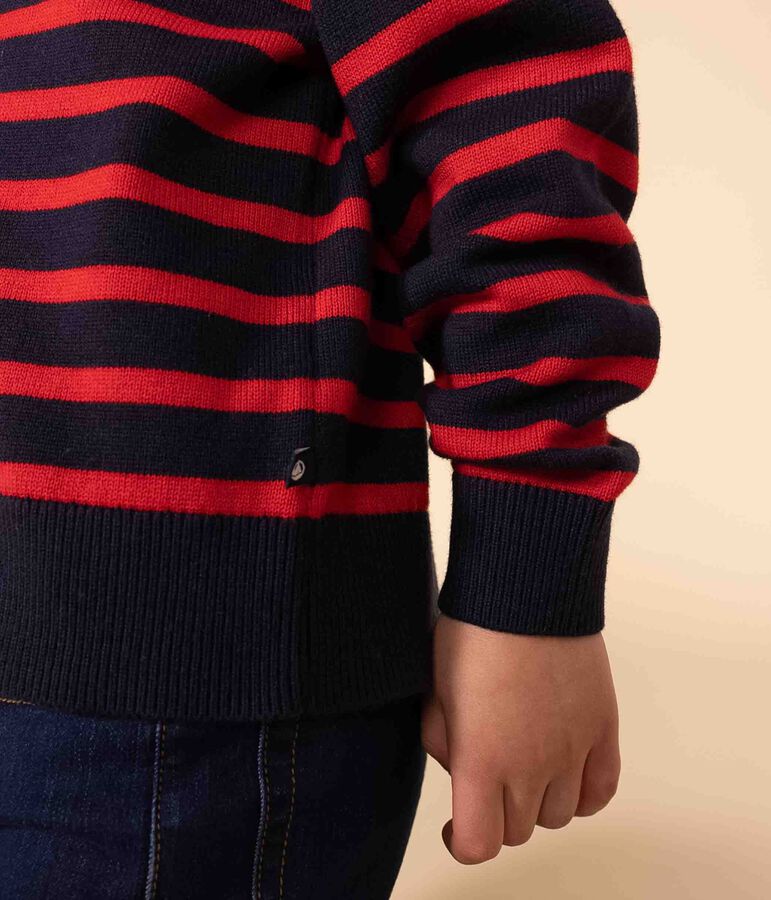 Unisex children's wool and cotton Breton jumper blue/red