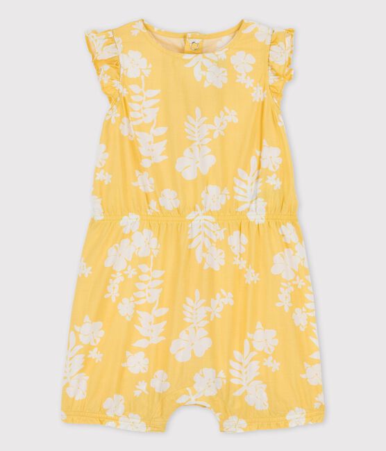 Babies' Poplin Hawaii Print Short Playsuit ORGE yellow/MARSHMALLOW white