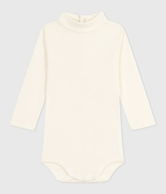 Babies' plain cotton rollneck body MILK Ecru