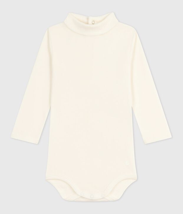Babies' plain cotton rollneck body Ecru