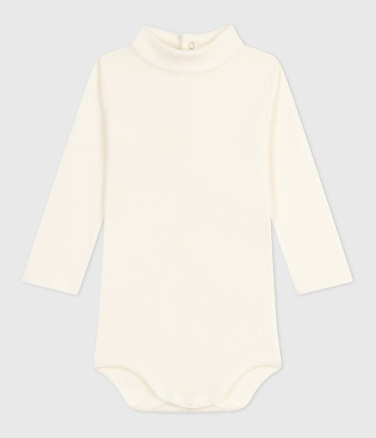 Babies' plain cotton rollneck body Ecru