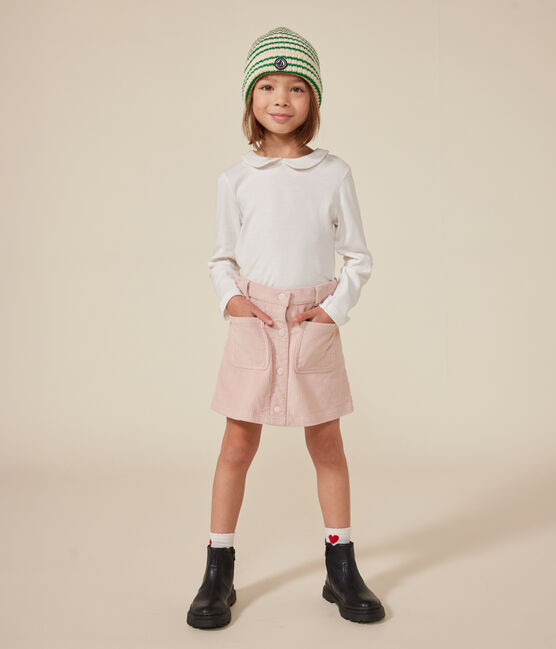 Girls' Long-Sleeved Cotton T-Shirt MARSHMALLOW white