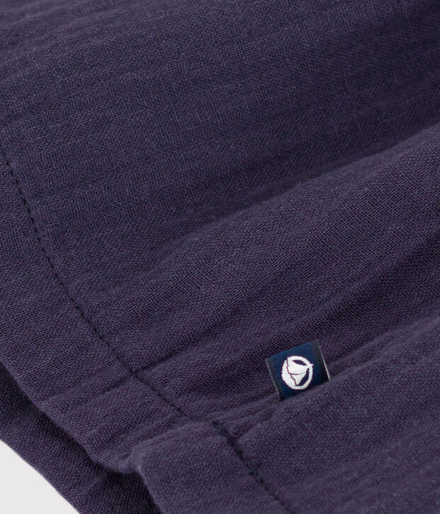 Little Girls' Short-Sleeved Thick Jersey and Cotton Gauze Dress white/blue