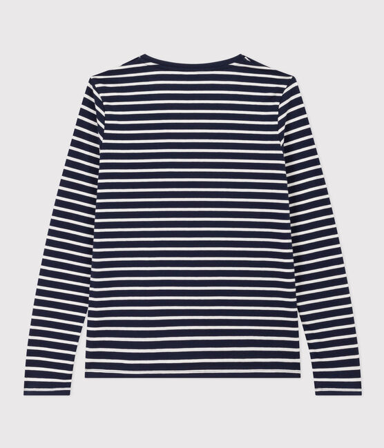 Women's Straight V-Neck Cotton T-Shirt SMOKING blue/MARSHMALLOW white