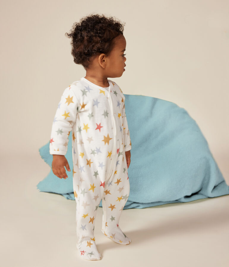 Babies' star print velour pyjamas white/multicolor