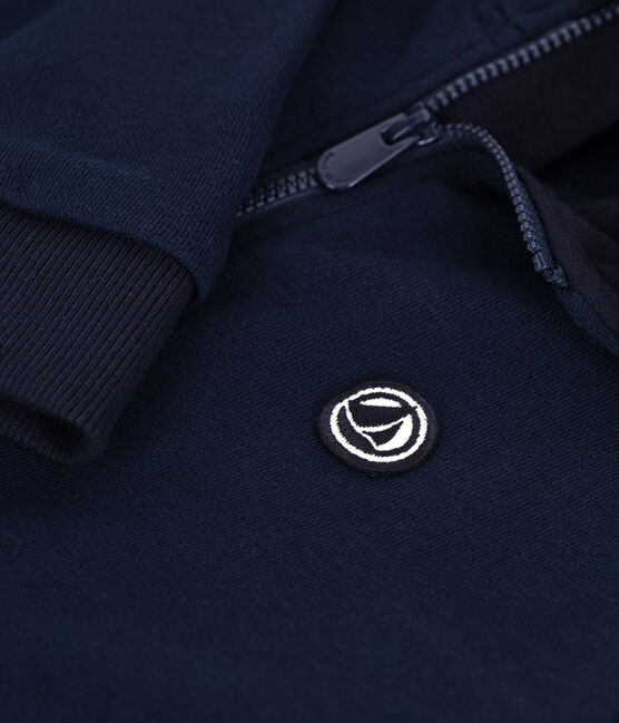 Children's plain cotton zip-up hoodie SMOKING blue