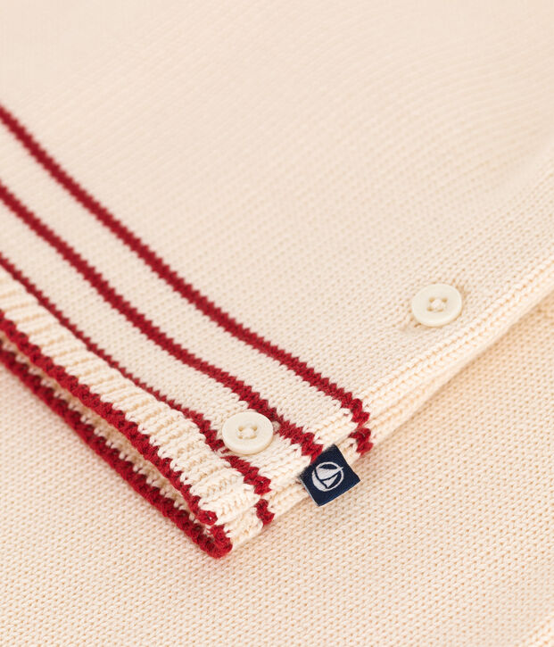 Babies' two-piece cotton jacquard knit set Ecru/red