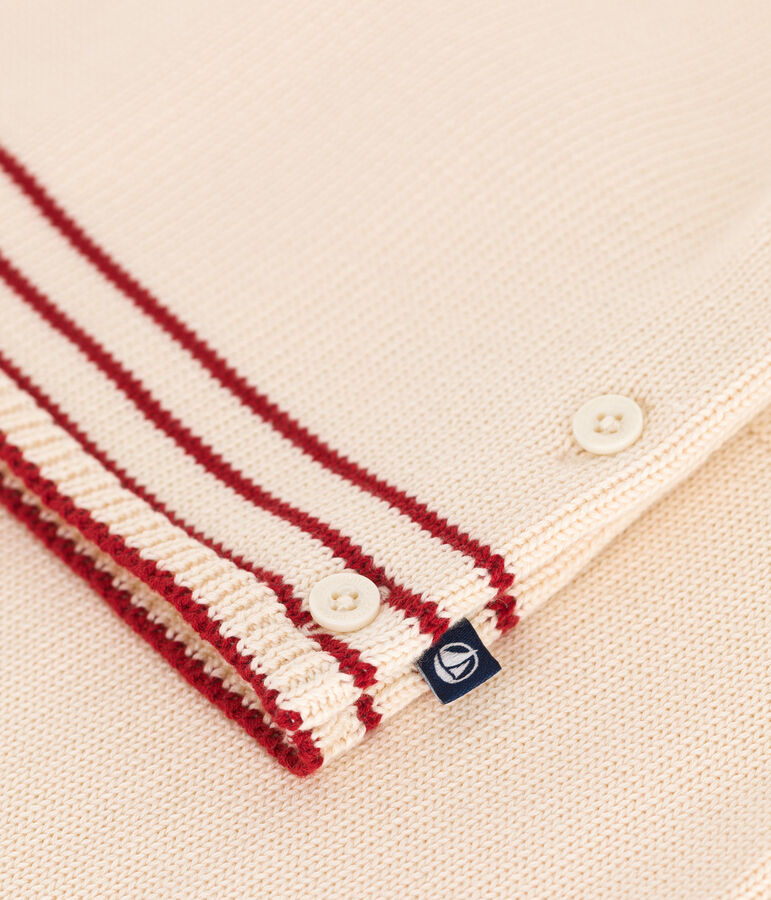 Babies' two-piece cotton jacquard knit set Ecru/red