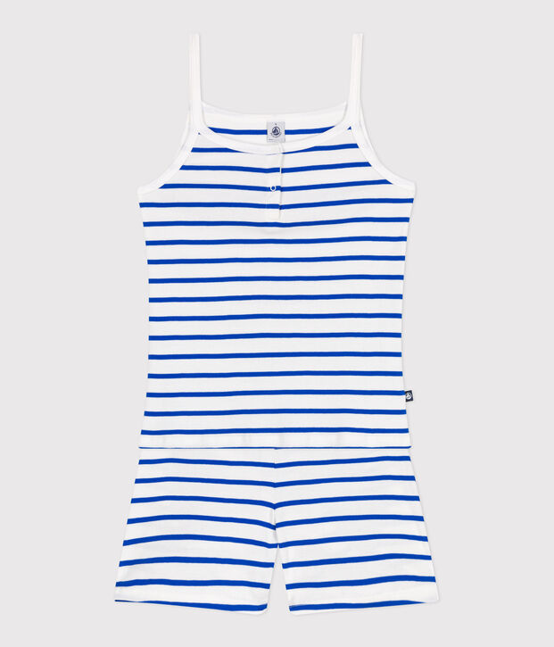 Women's short, stripy, strappy pyjamas white/blue