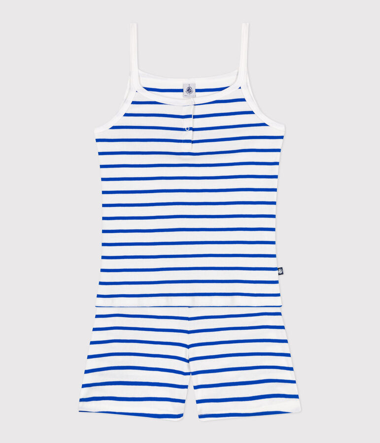 Women's short, stripy, strappy pyjamas white/blue