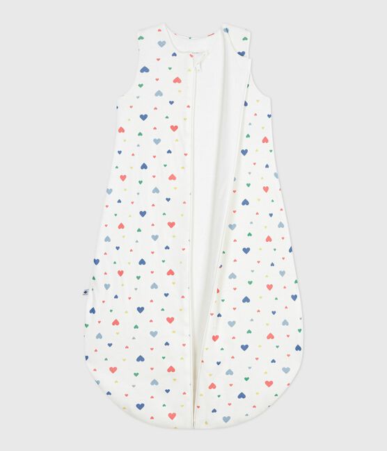 Babies' 2 TOG heart-print cotton sleeping bag MARSHMALLOW white/MULTICO white