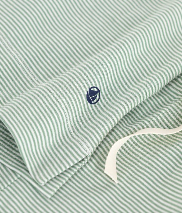 Women's short stripy cotton pyjamas green/white