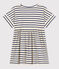 Girls' Stripy Short-Sleeved Cotton Dress AVALANCHE white/MEDIEVAL