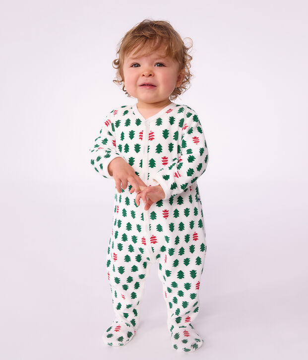 Babies' fir tree design velour pyjama suit white/multicolor