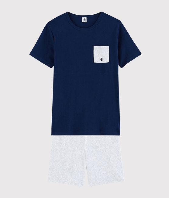 Unisex Plain Ribbed Short Pyjamas MEDIEVAL blue/POUSSIERE grey