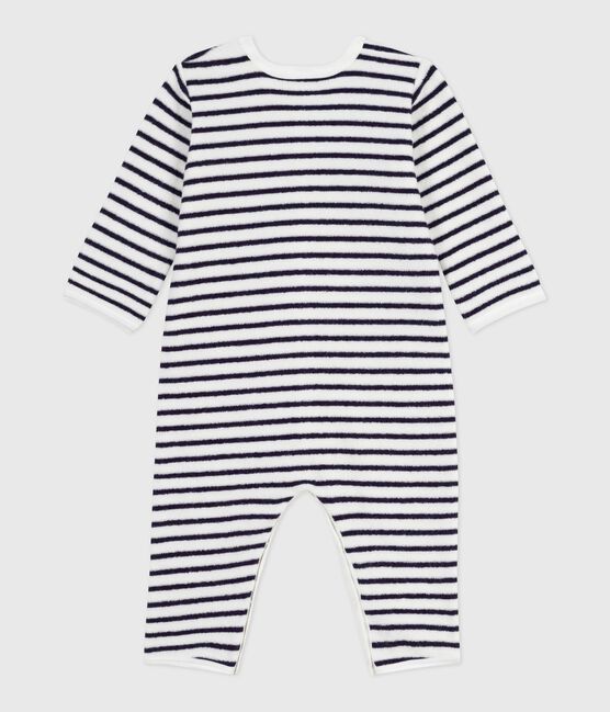 Babies' stripy printed cotton footless pyjama suit MILK blue/SOIR